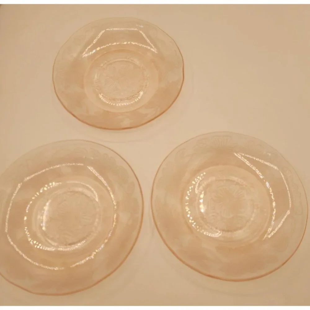 Set of 3 Vintage Macbeth Evans Dogwood Pink Depression Glass Saucers 6